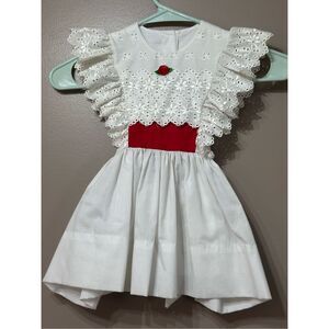 Vintage Debut Cottagecore White Embroidered Rose Detail Toddler Dress 3T